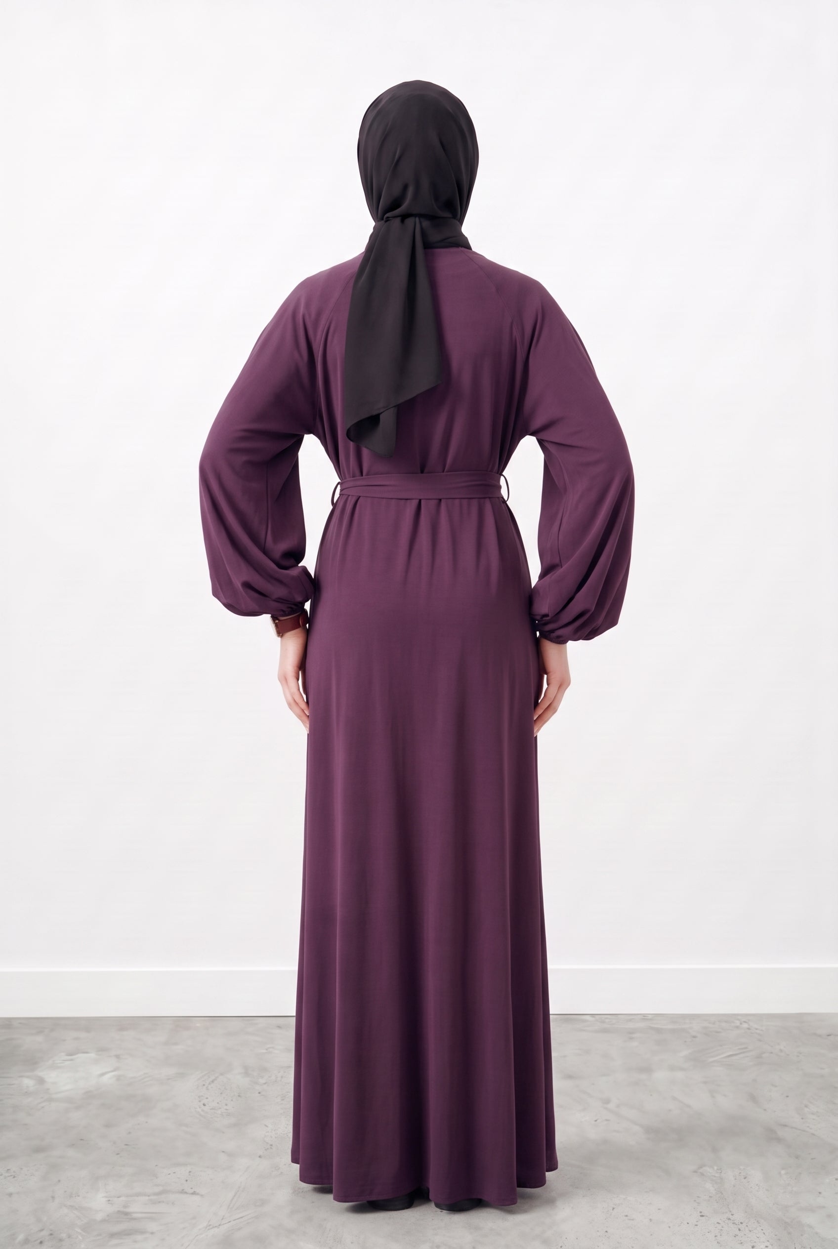 Modal Rahat Kumaş Elbise Mürdüm