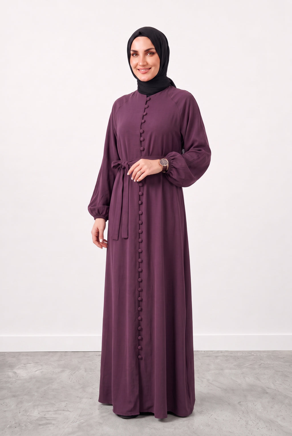 Modal Rahat Kumaş Elbise Mürdüm