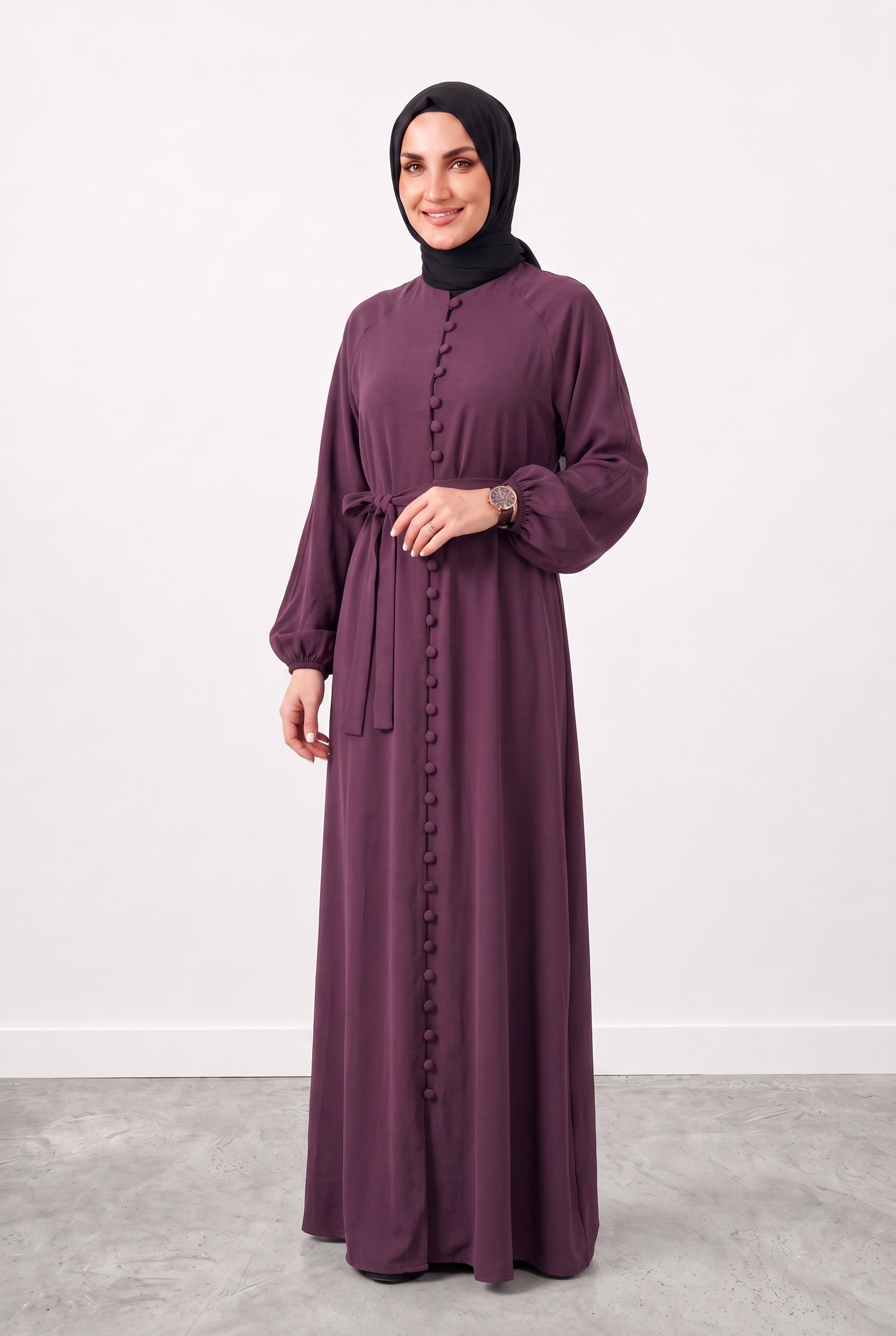 Modal Rahat Kumaş Elbise Mürdüm